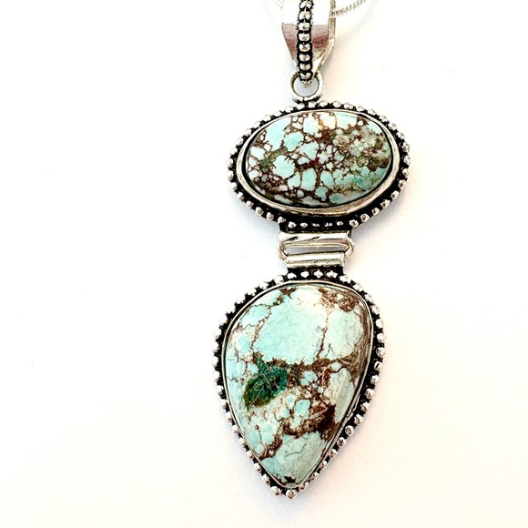 Beautiful, 2 inch, 2 stone, New Lander Turquoise pendant on a silver chain. - Picture 2 of 5